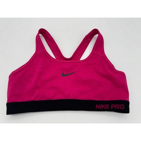 Nike Pro Racerback Sports Bra Bright Pink/Black Dri-Fit Wireless Womens Medium M - Picture 1 of 6